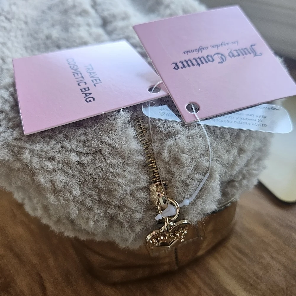 Juicy Couture Gold Shearling Furry Cosmetic Case Set